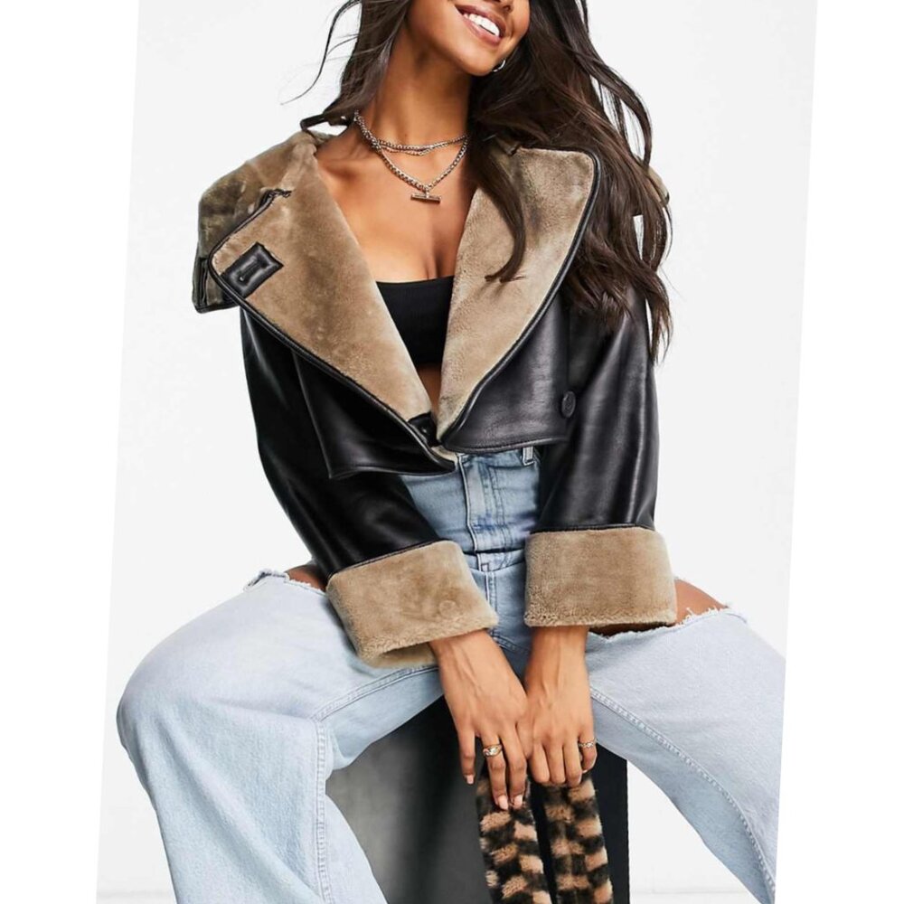ASOS cropped aviator jacket in black